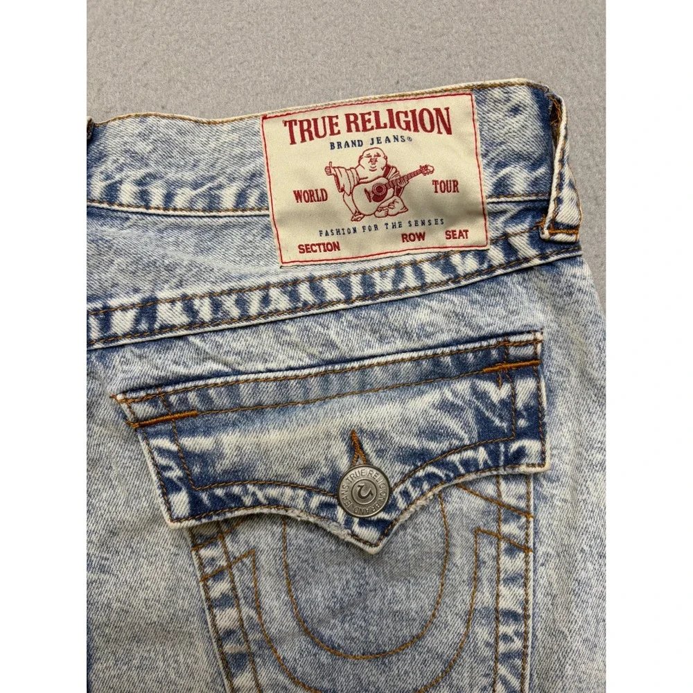 True Religion Jeans Mens 33 Blue Vinny Ultra Baggy Distressed Acid Wash Y2K